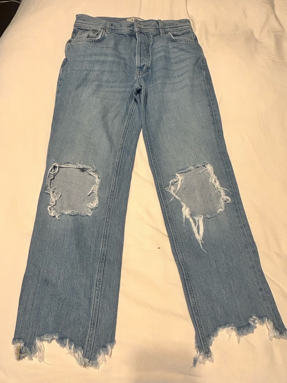 We The Free Light Blue Distressed Wide-Leg Jeans